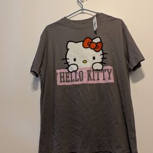 Hello Kitty Gray Tee with Pink Banner and Orange Bow